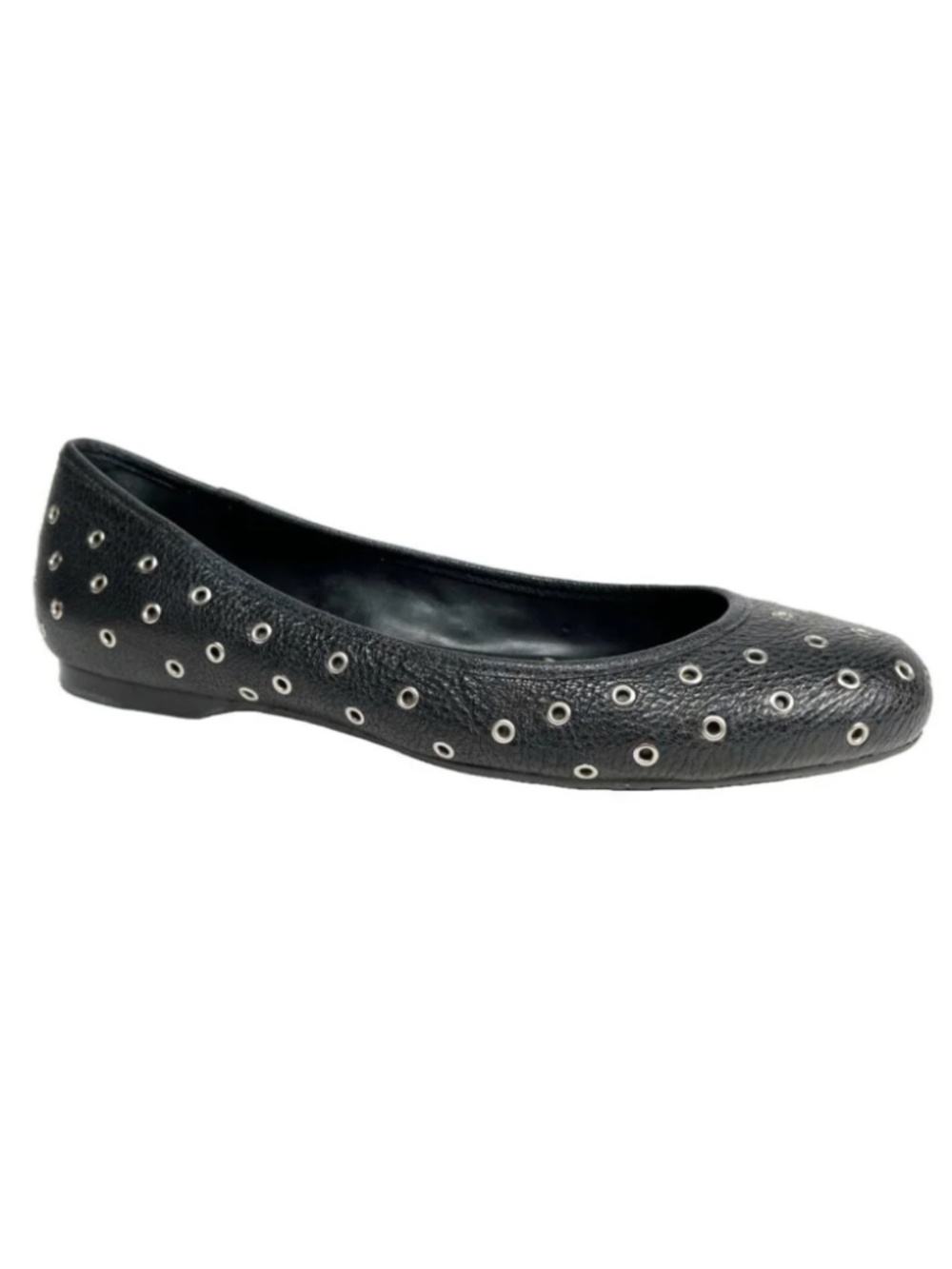 BCBG MaxAzria Black Leather Flats with Silver Grommets – Size 9.5 B
